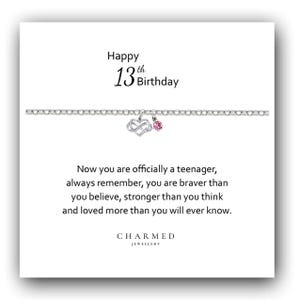 13th Birthday Gift: Sterling Silver Infinity Heart Birthstone Bracelet