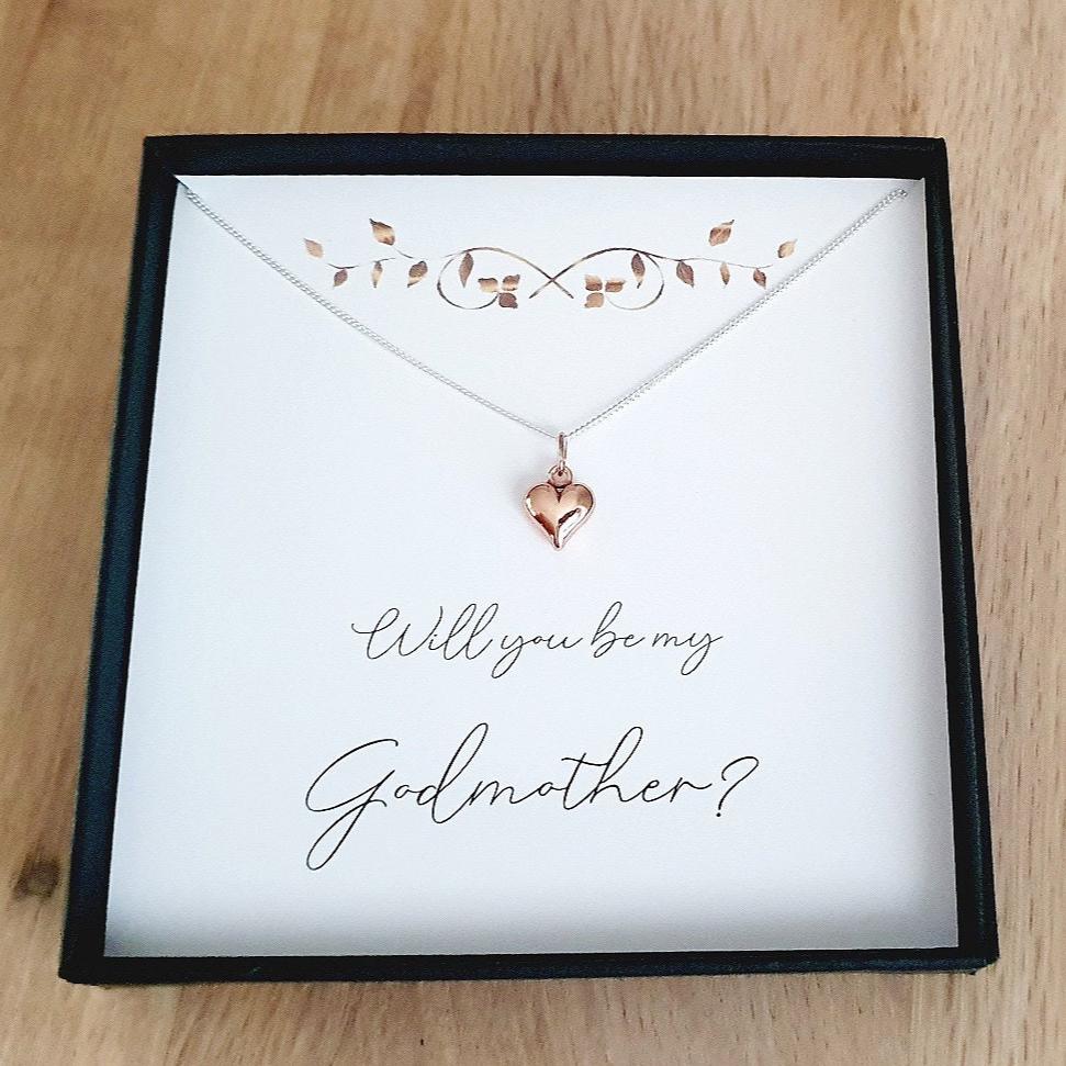 Regalo madrina da figlioccia e figlioccio - Collana in argento Sterling 925 con ali d'angelo e cuore dorato, Argento sterling Argento Sterling Argento Sterling placcato oro, Diamante