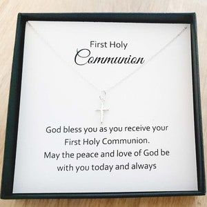 First Holy Communion Cross Necklace 925 Sterling Silver, Personalised Communion Gift for Girls