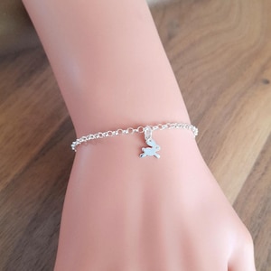 Sterling Silver Bunny Bracelet: Adjustable Charm Bracelet, Gift for Girls