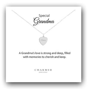 Grandma Gift, Engraved Heart Necklace 925 Sterling Silver, Personalised Gift for Women, Gift for Grandma, Granny, Gift from Grandchildren