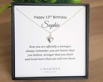 Sterling Silber Puffy Herz Halskette: 13.Geburtstag Geschenk