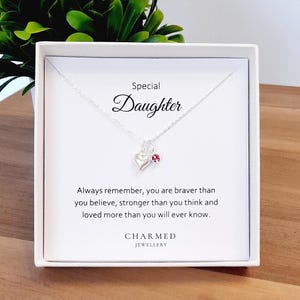 Special Daughter Gift, Puffy Heart Birthstone Necklace 925 Sterling Silver, Gift for Daughter, Daughter Jewellery, Birthday Present