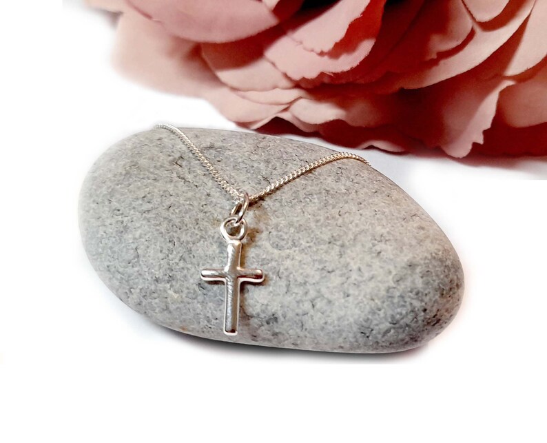 First Holy Communion Cross Birthstone Necklace 925 Sterling Silver, Personalised Communion Gift for Girls image 2