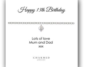 Sterling Silver Puffy Heart Bracelet - 13th Birthday Gift for Teen