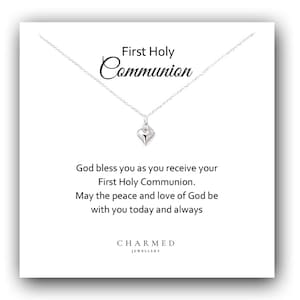 First Holy Communion Gift, Puffy Heart Necklace 925 Sterling Silver, Personalised Communion Gift for Girls, Gift for Holy Communion