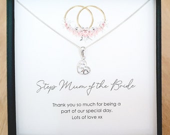 Step Mum of the Bride Fancy Heart Necklace 925 Sterling Silver, Personalised Wedding Gift for Women