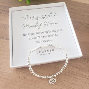 Maid of Honor Infinity Heart Bracelet: Silver Charm, Beaded Stretch Jewelry