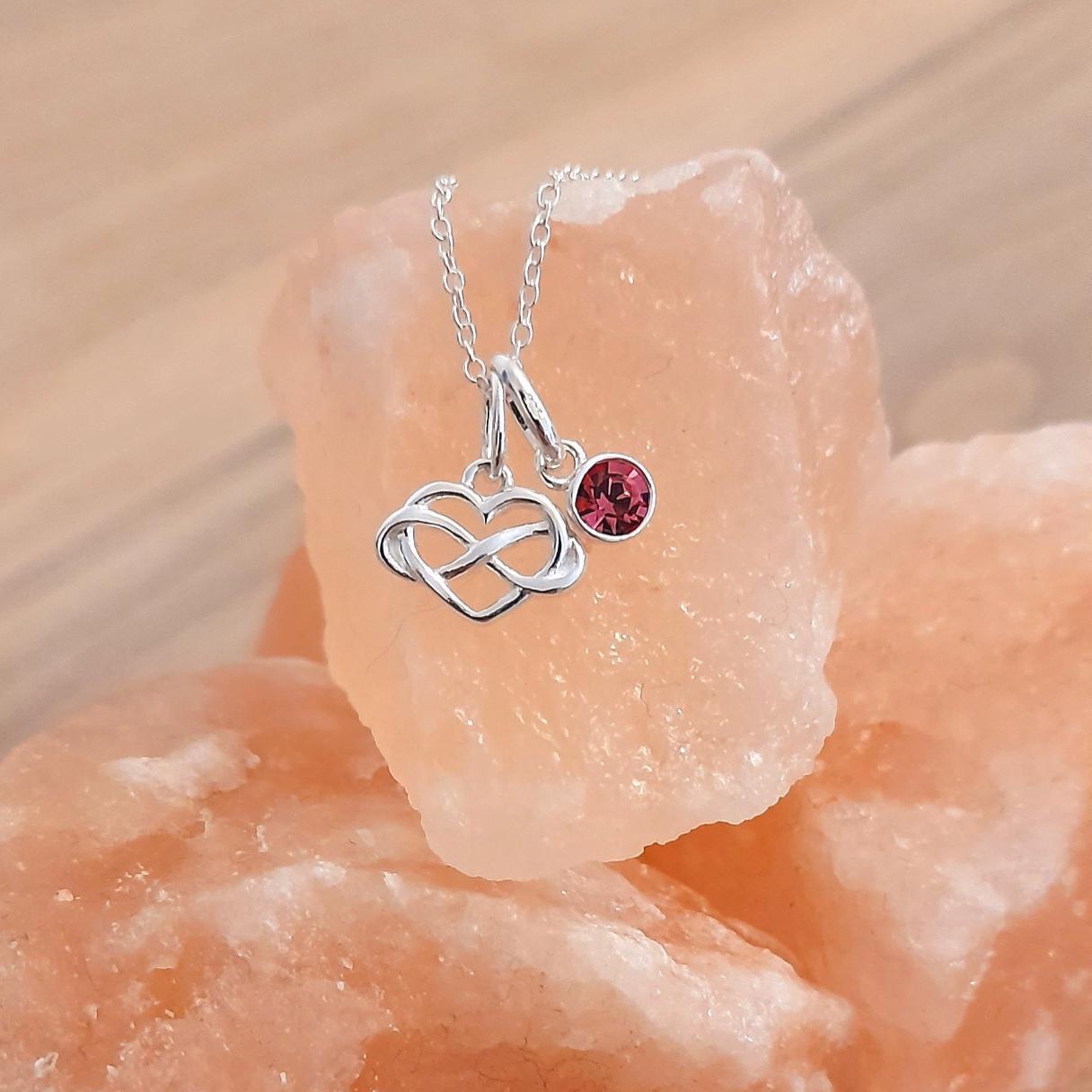 Collana Donna Infinito Amore Cuore Con Pietra Di Nascita - Argento E Blu Zaffiro