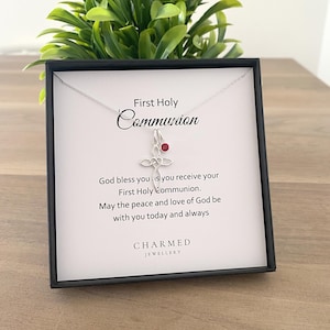 First Holy Communion Eternity Cross Birthstone Necklace 925 Sterling Silver, Personalised Communion Gift for Girls, 1st Holy Communion Gift