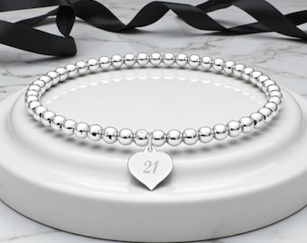 Milestone Birthday Personalised Bracelet | Engraved Heart Stretch Jewellery | Special Age Gift