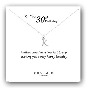 Colar com letra inicial de script de 30º aniversário, prata esterlina 925, presente de aniversário personalizado, presente de 30º aniversário, colar para mulheres