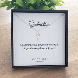 Sterling Silver Angel Wing Necklace | Godmother Christening Baptism Keepsake Gift