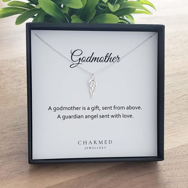 Collier aile d'ange en argent sterling | Cadeau souvenir de baptême de marraine