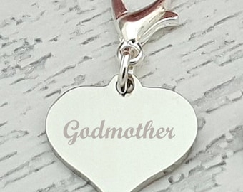 Personalised Engraved Godmother Charm with a Lobster Clasp
