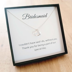 Bridesmaid Ribbon Heart Necklace 925 Sterling Silver, Personalised Wedding Gift for Women and Girls