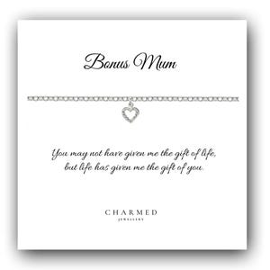 Bonus Mum Gift, CZ Heart Bracelet 925 Sterling Silver, Personalised Gift for Women, Gift for Step Mum, Gift for Foster Mum