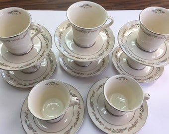 Vintage Gorham \u201cBlack Contessa\u201d set of 7 footed cups and saucers