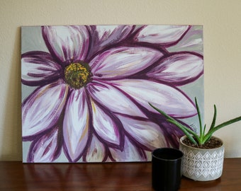 Purple Flower Square, Contemporary Abstract Acrylic Painting