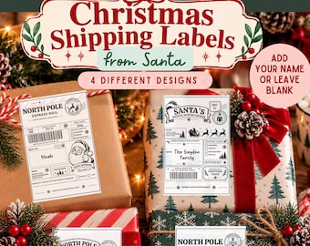 Santa Gift Labels • North Pole Shipping Labels • Personalized Christmas Stickers • Santa Shipping Labels • From Santa Gift Tags • Set of 4