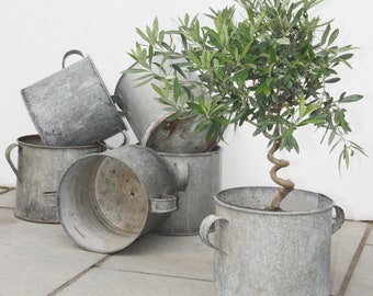 Vintage Zinc Garden Planters, Unique, Antique, Plant Pot, Metal, Planters, Farmhouse Decor, Rustic Home Decor, Flower Pot, Gift, Kitchen