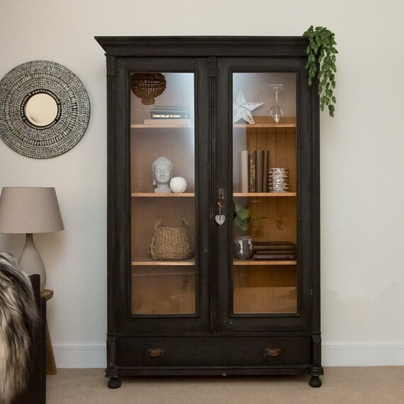 Vintage Black Display Cabinet Rustic Home Decor Farmhouse Vintage Black Display Cabinet Rustic, China Cabinet Vintage