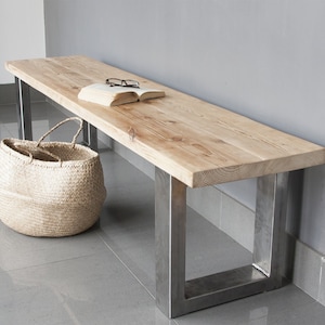 Handmade Industrial Entry Bench: Reclaimed Wood & Steel Legs bild 1