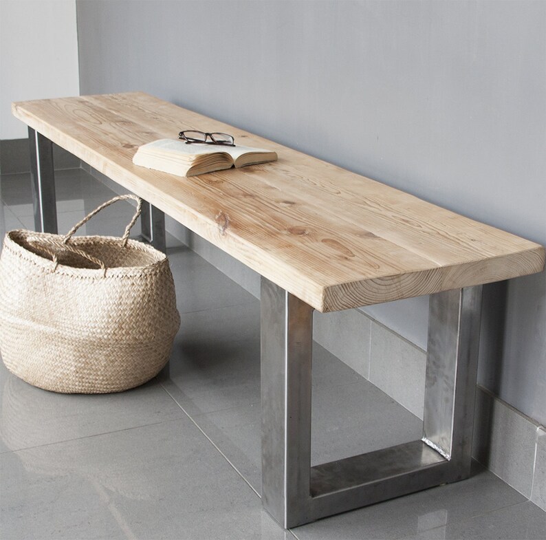 Handmade Industrial Entry Bench: Reclaimed Wood & Steel Legs bild 1