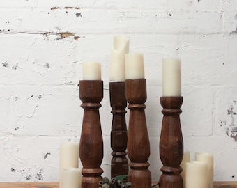 Vintage Teak Indian Candle Sticks