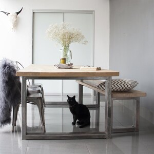 Handmade Industrial Entry Bench: Reclaimed Wood & Steel Legs bild 5