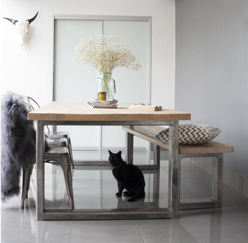 Handmade Industrial Entry Bench: Reclaimed Wood & Steel Legs bild 5