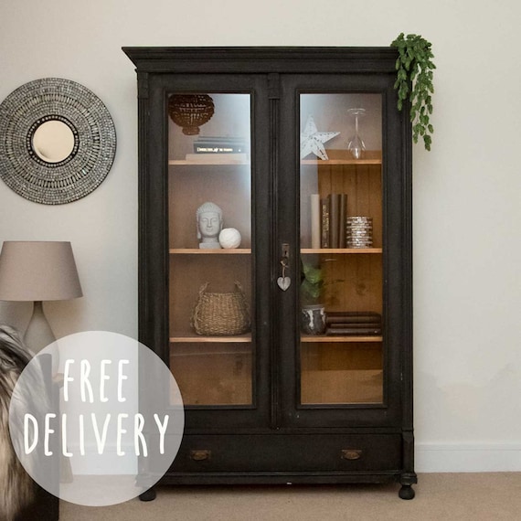 Vintage Black Display Cabinet Storage Furniture Rustic Home Etsy