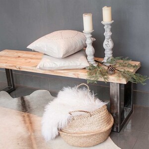 Handmade Industrial Entry Bench: Reclaimed Wood & Steel Legs bild 8