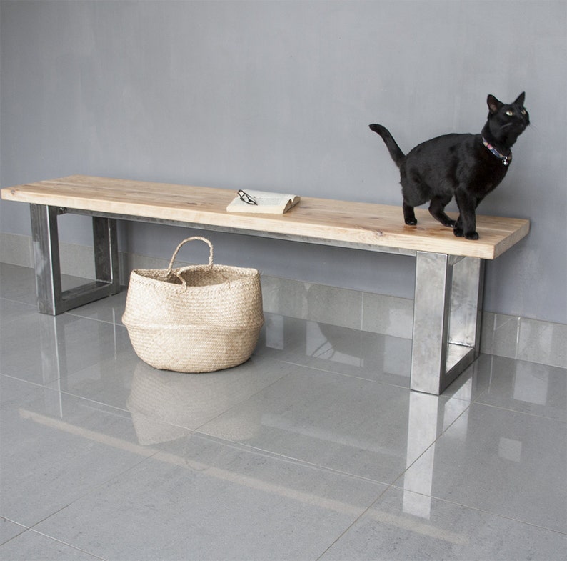 Handmade Industrial Entry Bench: Reclaimed Wood & Steel Legs bild 2