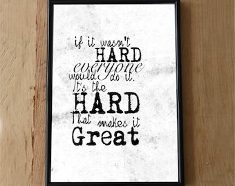 Hard Work Typography Art Print: Black and White Home Decor