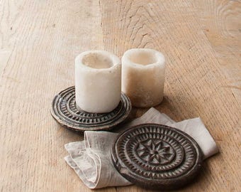 Vintage Carved Stone Coasters: Bohemian Ethnic Table Decor