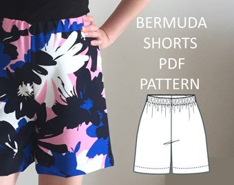 Pantalones cortos para mujer Patrón de costura PDF Talle alto con cintura elástica Tallas: us 2 - 22, uk 6 - 26, eu 34 - 54