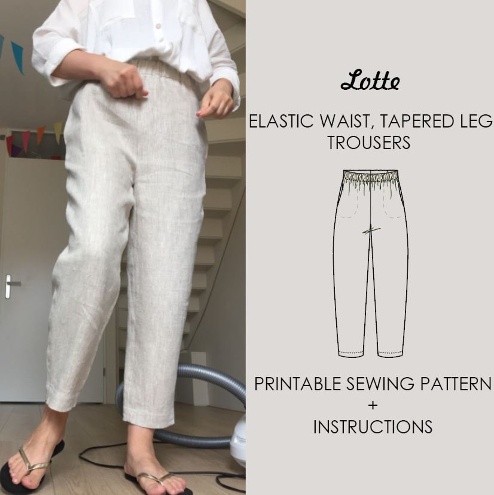 Womens Linen Trousers Pants High Waisted Elastic Waistband - Etsy UK