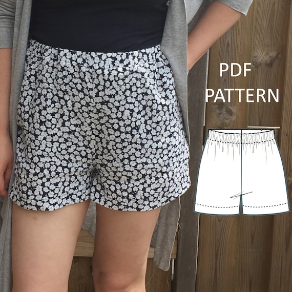 Simple Womens High Waisted Shorts With Elastic Waistband Pdf Etsy