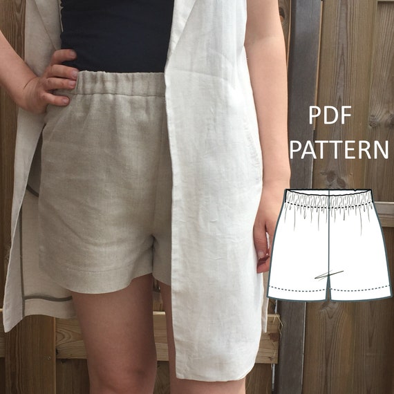 Simple Womens High Waisted Shorts With Elastic Waistband Pdf Etsy