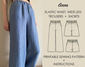 Womens Linen Trousers Pants High Waisted Elastic Waistband Inseam