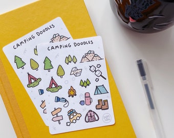 Cute Camping Nature Deco Stickers / Diary Journal Doodle Sticker Sheet