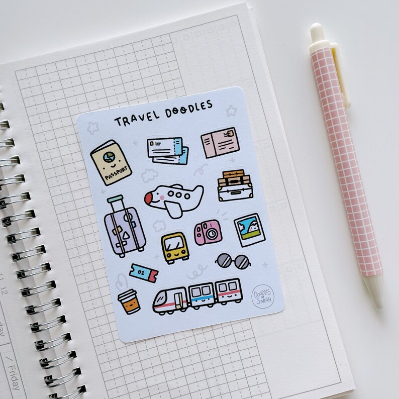 Cute Travel Adventure Deco Stickers / Diary Journal Doodle Sticker Sheet image 2