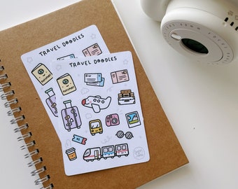 Cute Travel Adventure Deco Stickers / Diary Journal Doodle Sticker Sheet