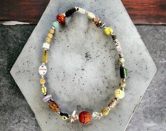 RARE Art Moderne 1930s Necklace Square Milk Glass Beaded Necklace