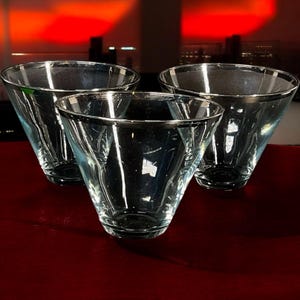 Mid Century Modern Platinum Trimmed Clear Glass Lowball Glasses Set Of 3