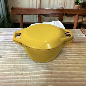 Vintage COPCO Denmark D1 Yellow Enamel Cast Iron Dutch Oven With Lid