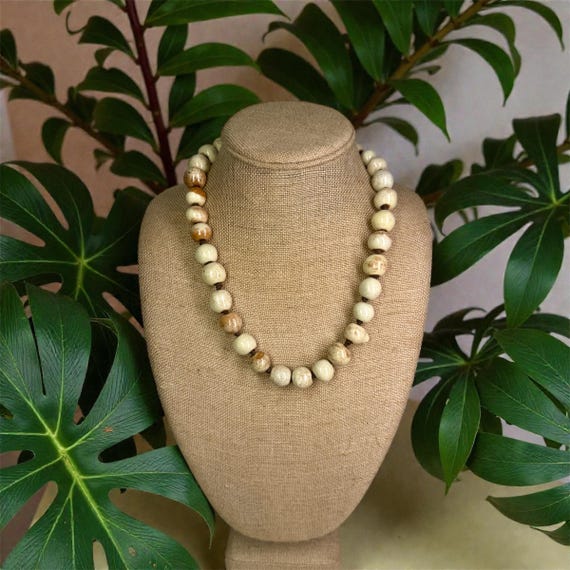 Vintage 1970s 80s Artisan Stoneware Necklace Speckled Ceramic Beads 19 inch