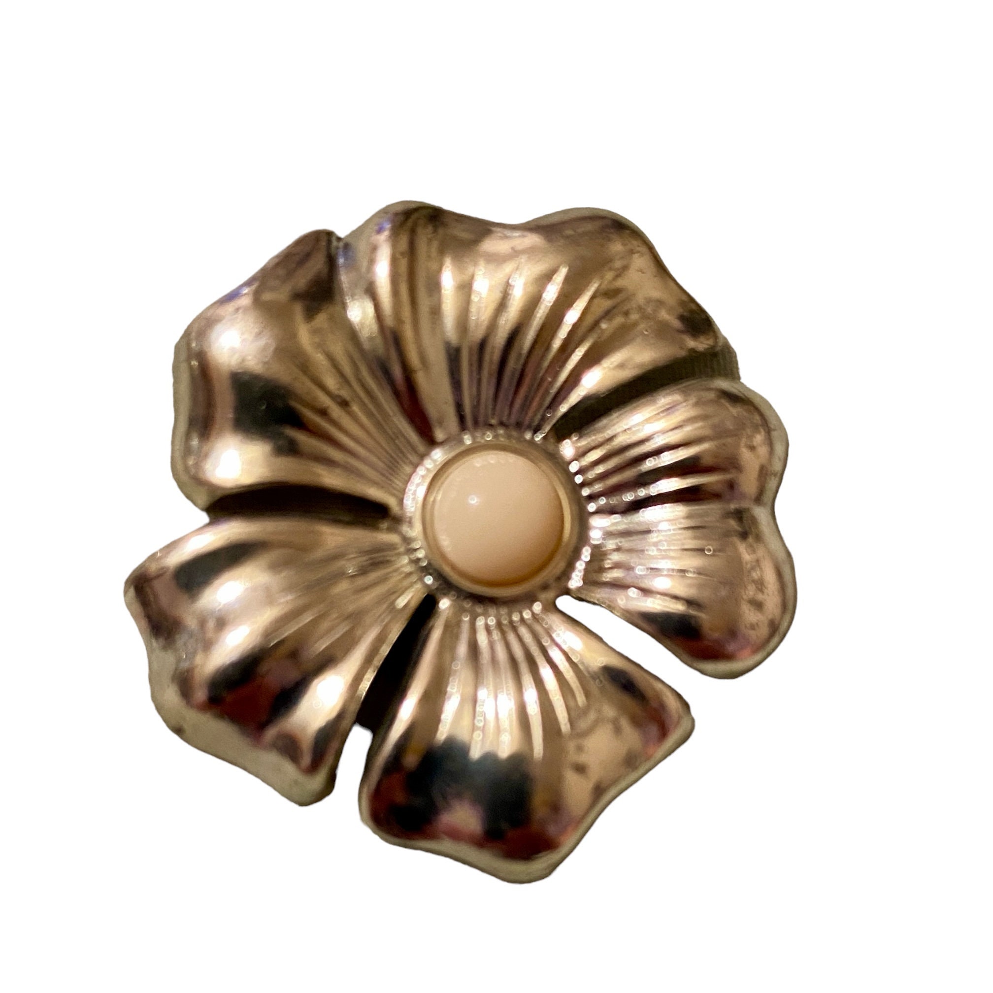 Boucles D'Oreilles Clips Vintage - Métal Argenté Motif Fleur - Occasion
