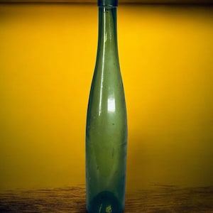 1800’s “Shipwrecked” Olive Green Deep Pontil Applied Top Wine Bottle 15”